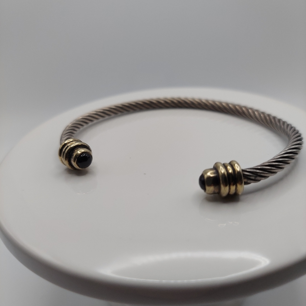 Minimalist SS 925 Cable Cuff Bracelet w/Glass Ends. GC&Current.